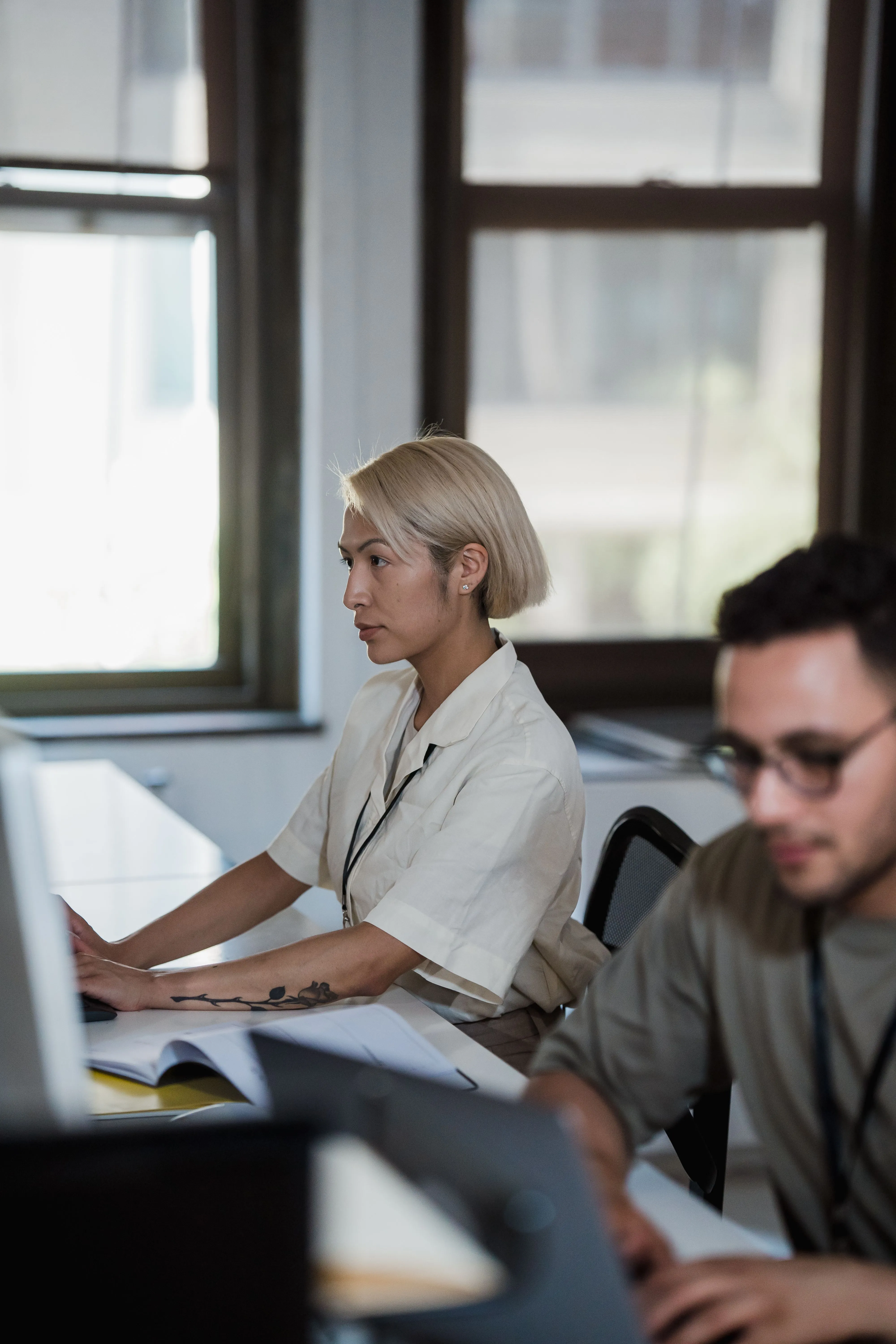 A woman working at a computer